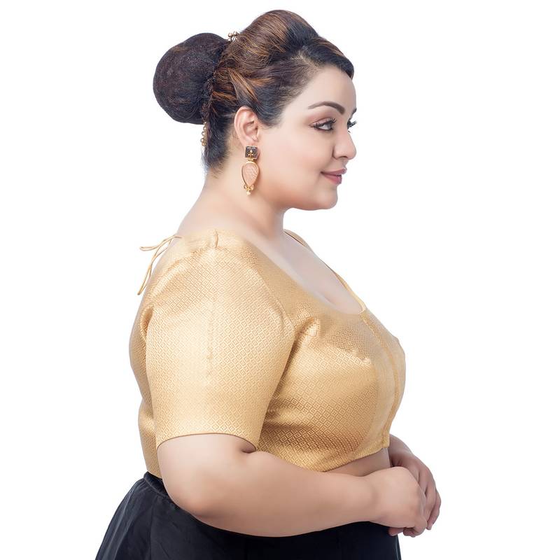 Golden Brocade Elbow Sleeves Blouse