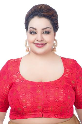 Stunning Silk & Georgette Floral Elbow Sleeves Plus Size Readymade Saree Blouse