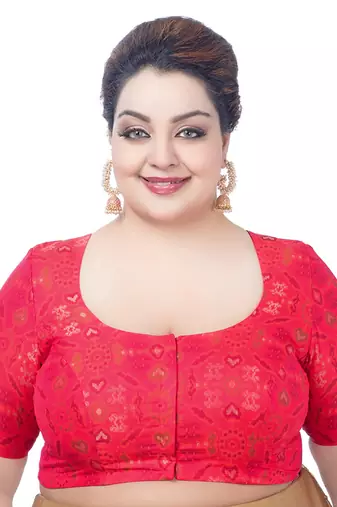 Stunning Silk & Georgette Floral Elbow Sleeves Plus Size Readymade Saree Blouse