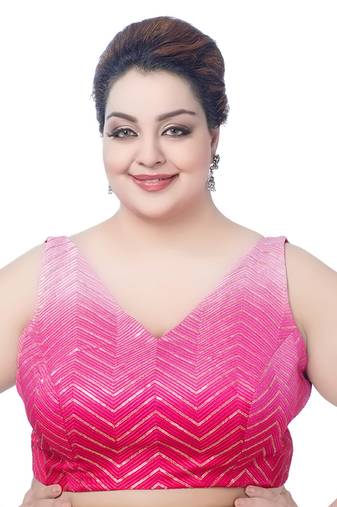 Plus Size Sequin V-Neck Silk Ready Made