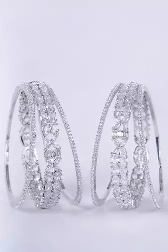 crystal fancy rhodium bangles (pack of 6)