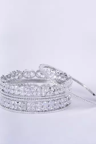 crystal fancy rhodium bangles (pack of 6)
