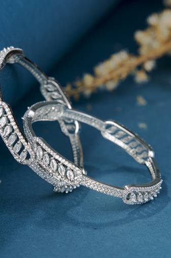 Opal touch classic white rhodium bangles set (pack of 2)