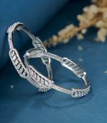 Opal touch classic white rhodium bangles set (pack of 2)