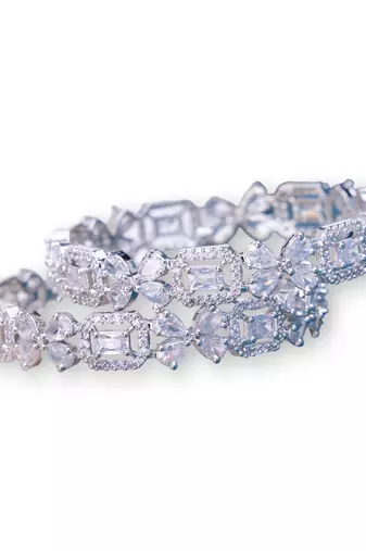 shimmering white rhodium bangles (pack of 2)