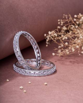 crystal cubic zirconia rhodium bangles (pack of 2) 1