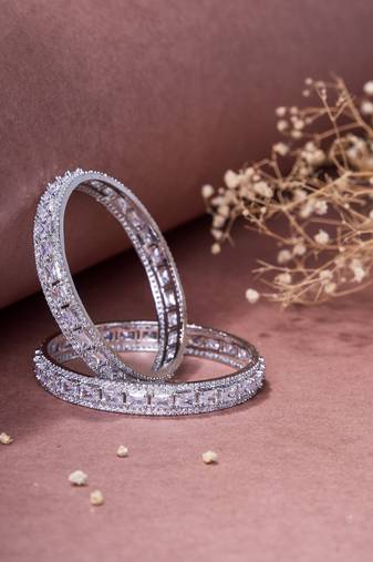 Opal touch crystal cubic zirconia rhodium bangles (pack of 2)
