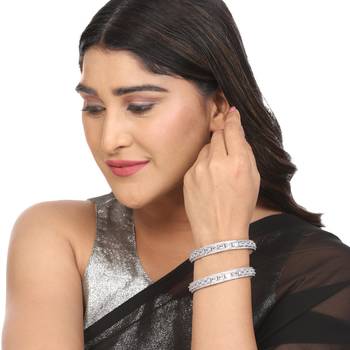 crystal cubic zirconia rhodium bangles (pack of 2) 2