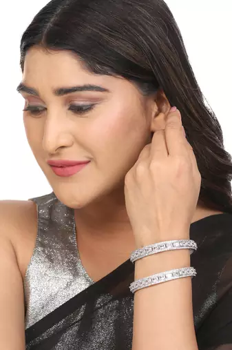 crystal cubic zirconia rhodium bangles (pack of 2)