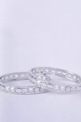 crystal cubic zirconia rhodium bangles (pack of 2)