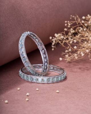 crystal cubic zirconia rhodium bangles (pack of 2) 1