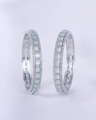 crystal cubic zirconia rhodium bangles (pack of 2) 2