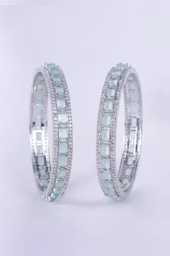 crystal cubic zirconia rhodium bangles (pack of 2)