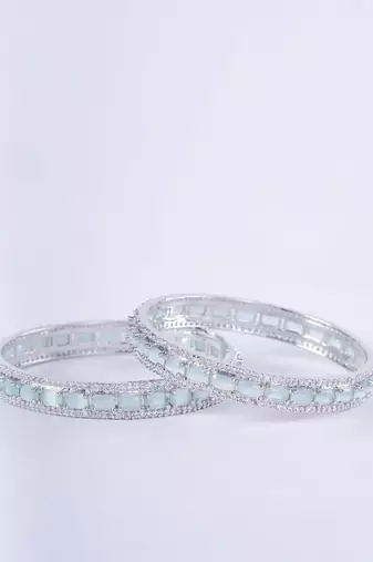 crystal cubic zirconia rhodium bangles (pack of 2)