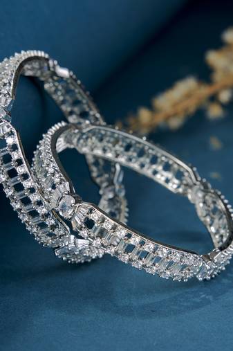 Opal touch pure elegance rhodium bangles set (pack of 2)
