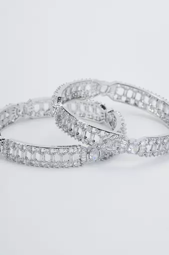 pure elegance rhodium bangles set (pack of 2)