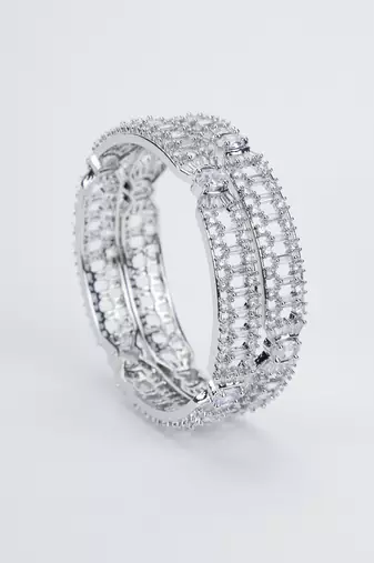 pure elegance rhodium bangles set (pack of 2)