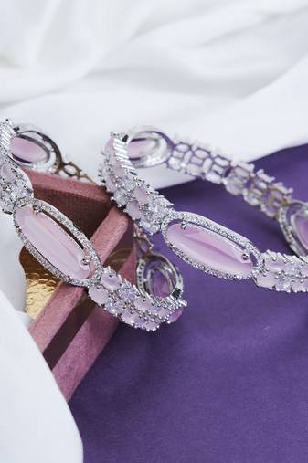 Opal touch rhodium rose mint bangles set (pack of 2)