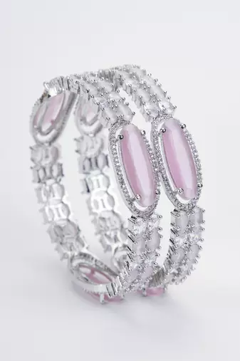 rhodium rose mint bangles set (pack of 2)