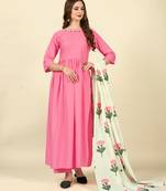 Pink  cotton blend  anarkali kurti set  womens kurti set