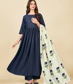 Navy blue  cotton blend  anarkali kurti set  womens kurti set