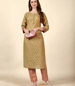 Green  printed  cotton  aline kurti  kurti set
