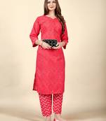 Red  printed  cotton  aline kurti  kurti set