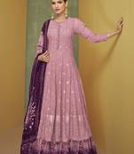 Rose Pink Faux Georgette Semi Stitched Embroidered Designer Suit