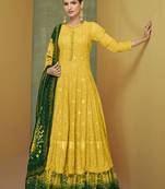 Yellow Faux Georgette Semi Stitched Embroidered Designer Suit