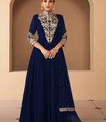 Navy blue color georgette semi stitched embroidered designer suit