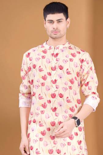 Shiwam ethnix men's pastel kurta with elastic pyjama set - tropical paradise