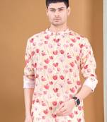 men's pastel kurta with elastic pyjama set - tropical paradise