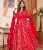 MASLIN FULL FLAIR WITH KALI PATTERN AND CANVAS PATTA WITH DUPPTA SET READY TO WEAR 