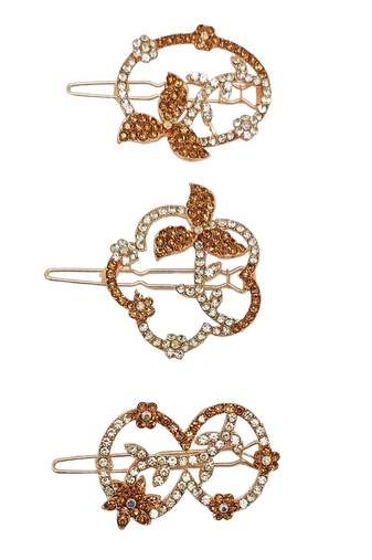  Set of 3 Gold plated Cz Stone Hair Clips