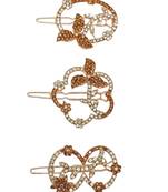  Set of 3 Gold plated Cz Stone Hair Clips