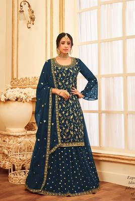 Dark Teal Embroidered Georgettesalwar Kameez 1