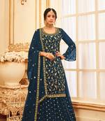 Dark Teal Embroidered Georgettesalwar Kameez