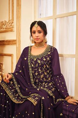 Dark Lavender Embroidered Georgettesalwar Kameez 2