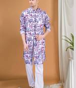 men's pastel kurta, jacket and elastic pyjama set - tropical paradise