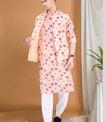 men's pastel kurta, jacket and elastic pyjama set - tropical paradise