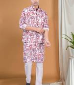 men's pastel kurta, jacket and elastic pyjama set - tropical paradise