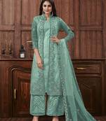 Sky Blue Butterfly Net Mehndisalwar Kameez