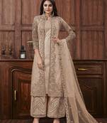 Beige butterfly net mehndi trendy salwar kameez
