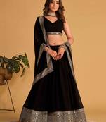 Beautiful Black Zari Embroidered Georgette Lehenga Choli With Dupatta