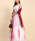 Red Shibori Print Rayon Fabric Flared Party Wear Lehenga Choli with Dupatta.