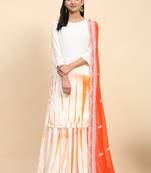 Orange Shibori Print Rayon Fabric Flared Party Wear Lehenga Choli with Dupatta.