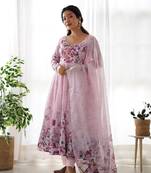 Soft Chiffon Floral Print Fabric, Padded With Side Zipper Attached Fully Flair Anarkali Kurti, With Dupatta And Pent