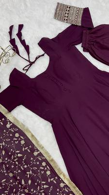 Wine Fox Georgette Fabric Maxi Gown With Dupatta And Pent 9