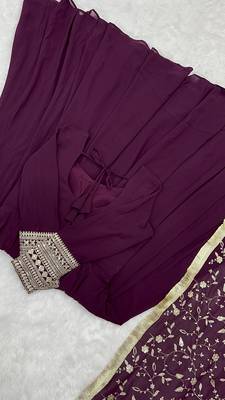 Wine Fox Georgette Fabric Maxi Gown With Dupatta And Pent 10