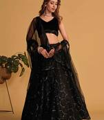 Mesmerizing Black Mirror Work Organza Reception Wear Lehenga Choli